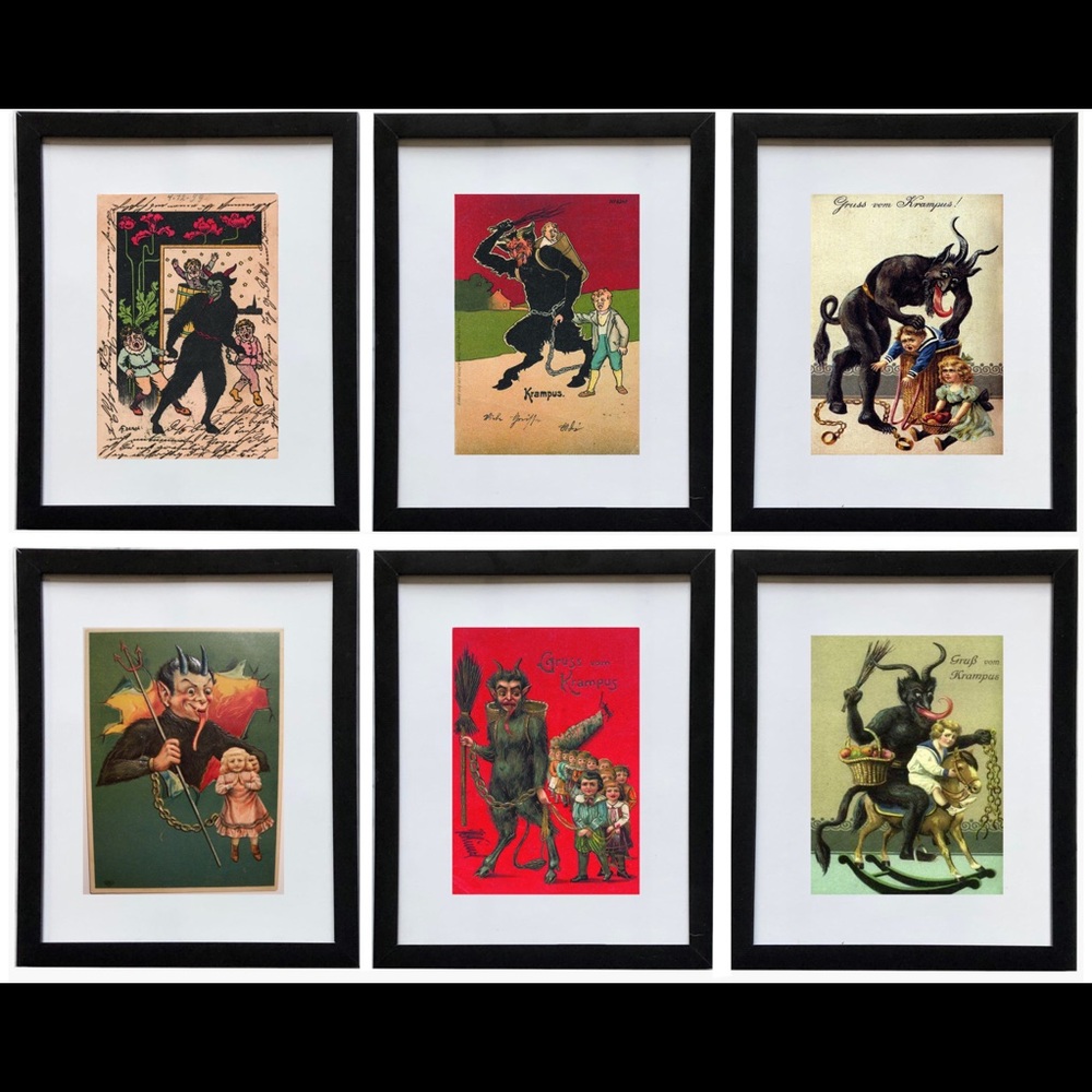 Krampus Christmas Set framed and matted prints in 8x10 frames.